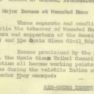 Memorandum Regarding Major Issues with the Wounded Knee Occupation