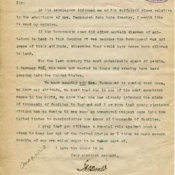 Letter to President Wilson Regarding Emmeline Pankhurst