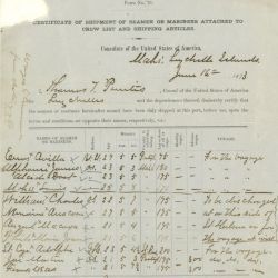 Certificate of Shipment of Seamen or Mariners Attached to Crew List and Shipping Articles for the Whaling Bark Charles W. Morgan