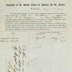 Certificate of Seamen or Mariners Absconded from the Whaling Bark Charles W. Morgan