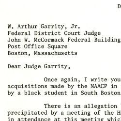 Letter from State Rep. Raymond Flynn to Judge W. Arthur Garrity