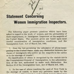 Statement Concerning Women Immigration Inspectors 