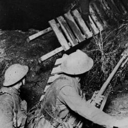 Working Party Carrying Duck-Boards over a Support line Trench at Night. Cambrai Offensive 