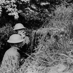 American machine gun position well camouflaged. Moulle, France.