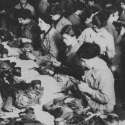 Women employed in a British gas mask factory