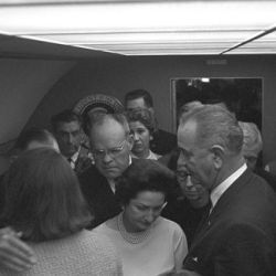 Photograph of the Swearing in of Lyndon B. Johnson as President: Air Force One, Love Field, Dallas, Texas