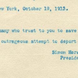 Telegram from Simon Herstansky to President Wilson