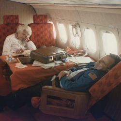 Vice President and Mrs. Bush traveling on Air Force II during the 1984 Presidential Campaign