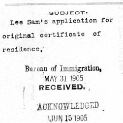 Application for Original Certificate for Lee Sam