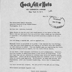 Jackie Robinson Letter to Robert F. Kennedy May 29, 1961