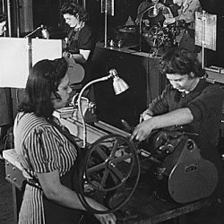 [National Youth Administration] NYA: Springfield, Massachusetts: women operating machinery