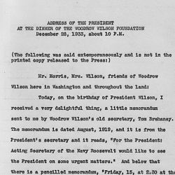 Franklin D. Roosevelt speech at the Woodrow Wilson Foundation