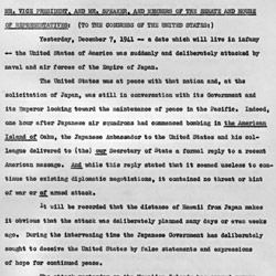 Transcript of Message to Congress Requesting Declaration of War Against Japan