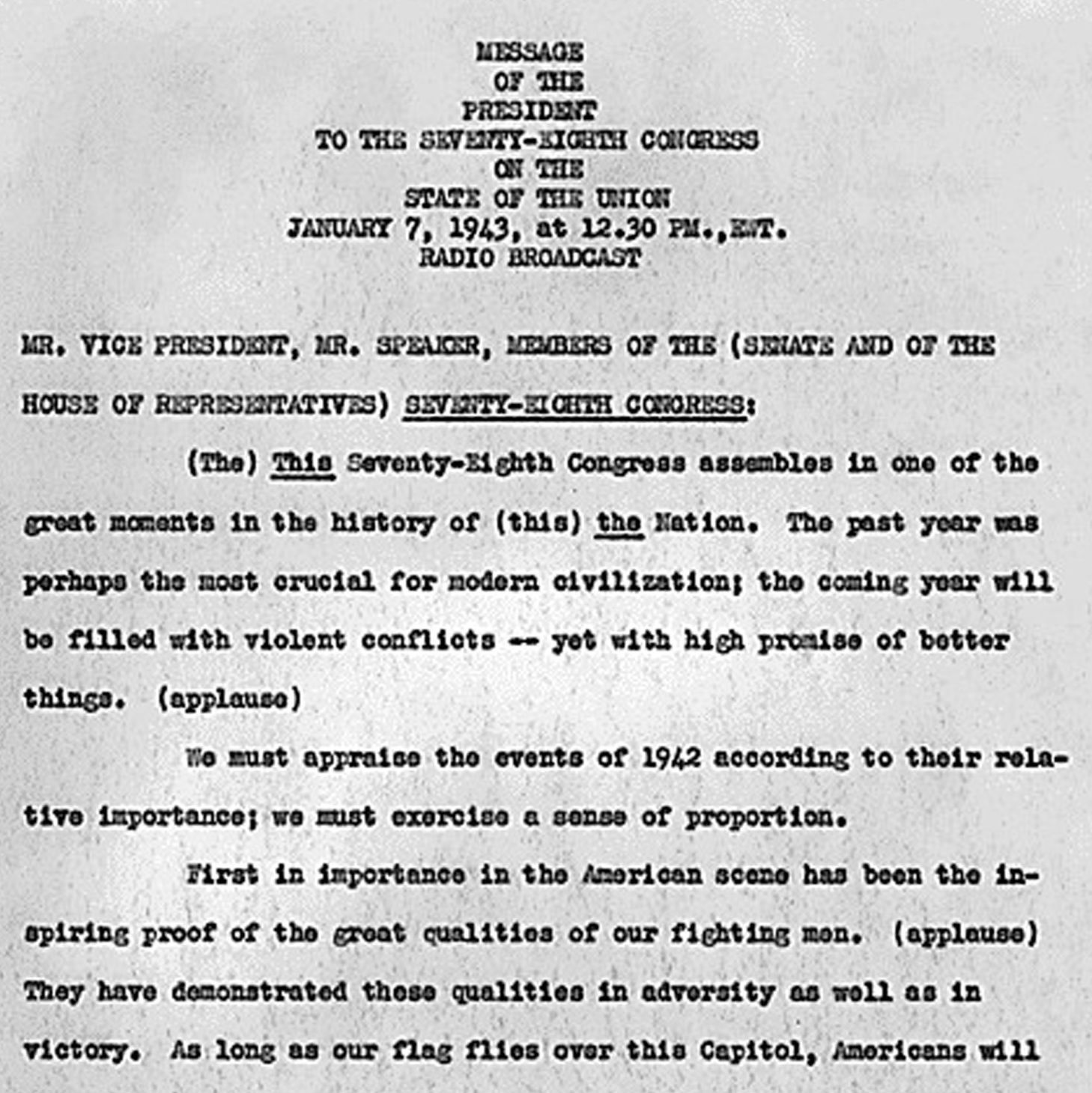 Franklin D. Roosevelt State of the Union Address