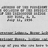 Address on the Occasion of the Dedication of the Triborough Bridge, NY, NY