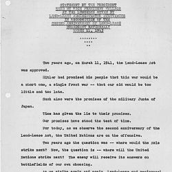 Statement read by Vice President Wallace at the Luncheon given by Lend-Lease Administration Stettinius in recognition of the second Anniversary of Lend-Lease