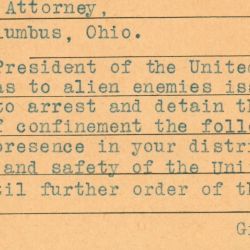 Telegram from Attorney General T. W. Gregory to U.S. Attorney of Columbus, Ohio
