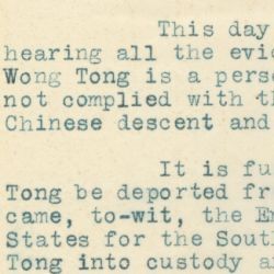 U.S. vs. Wong Tong Deportation Order by U.S. Commissioner  W. M. Archibald