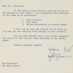 Letter from Gerald Ford to President Richard Nixon Regarding Vice President Candidates