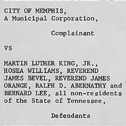 Answer to Plaintiff from City of Memphis vs. Martin Luther King, Jr