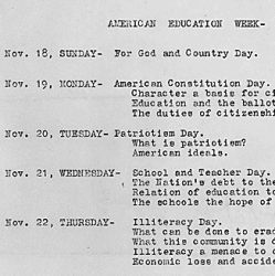 Calendar for American Education Week, outlining what may be done at Fort Bidwell School, California