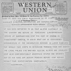 Telegram from MacCormack to District Director, INS, Angel Island, California