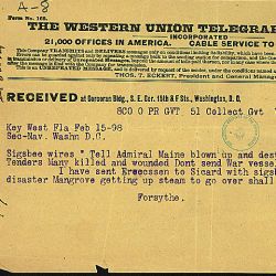Telegram from James A. Forsythe to Secretary of the Navy