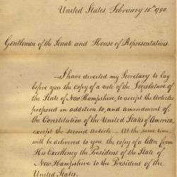 Message of President George Washington transmitting the vote of the legislature of New Hampshire on the Bill of Rights