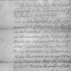 A bill declaring the consent of Congress to the Independence of Kentucky