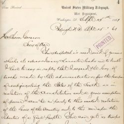 Telegram from Governor John W. Ellis of North Carolina Responding to Abraham Lincoln