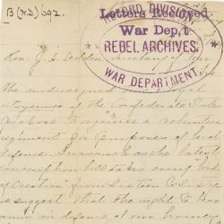 Letter from Annie Samuels to the Confederate Secretary of War J. A. Sedden Asking to Form a Regiment of Women