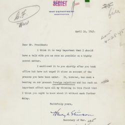 Letter from Secretary of War Henry Stimson to President Harry S. Truman