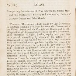 An Act Recognizing the Existence of War Between the United States and the Confederate States, and Concerning Letters of Marque, Prizes and Prize Goods