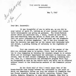 Letter from Harry S. Truman to Eleanor Roosevelt