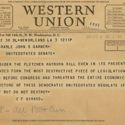 Telegram from C.F. Giraud Opposing the Securities Exchange Act of 1934