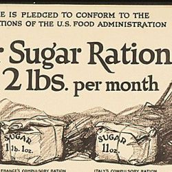 "This Store is pledged to conform to the Sugar Regulations of the Food Administration. Your Sugar Ration is 2lbs. per month. Sugar 2lbs.- America