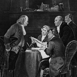 Drafting the Declaration of Independence. The Committee - Franklin, Jefferson, Adams, Livingston and Sherman