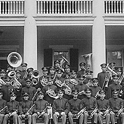 Carlisle Indian School Band Seated on Steps of a School Building, Carlisle, Pennsylvania