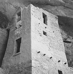 View of tower, taken from above, "Cliff Palace, Mesa Verde National Park," Colorado. (Vertical Orientation)
