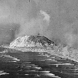 Sixth Fleet during invasion of Iwo Jima. Mt. Suribachi in background