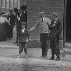 While I was photographing these workers, the watchman dragged out the smallest boy, saying, "Here photograph Pewee." Adams, Mass.
