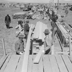 Tule Lake Relocation Center, Tule Lake California. Construction begins on a War Relocation Authority...