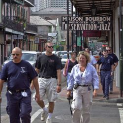 [Hurricane Katrina] New Orleans, LA., October 2, 2005 -- Following Hurricane Katrina, the world famous Bourbon Street if filled with fire fighters,and workers as it begins to open bars and restaurants