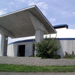 Des Moines, Iowa, July 24, 2004 -- This tornado shelter for 400 campers at the Iowa State Fairgrounds outside Des Moines was completed in 2003