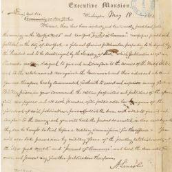 Telegram from President Abraham Lincoln to Major General John A. Dix, Commanding at New York, Regarding the New York World and New York Journal of Commerce