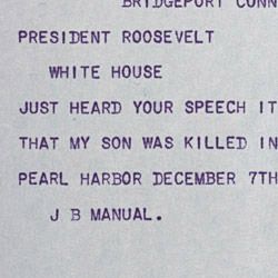 Telegram from J. B. Manual to President Franklin D. Roosevelt
