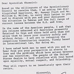 Letter to Ayatollah Khomeini Regarding Iranian Hostages