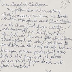 Letter to President Eisenhower Regarding Elvis Presley