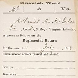 Carded Record From Regimental Return for Nathaniel McGehee