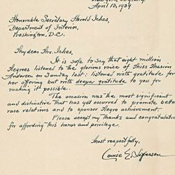 Letter from Louise E. Jefferson to Secretary Harold Ickes Regarding Marian Anderson